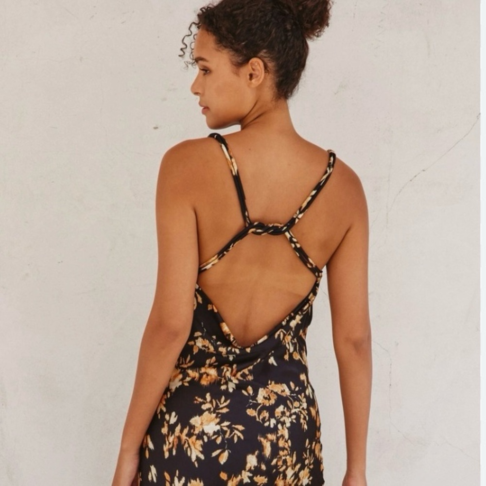 NWT Floral Silky Backless Maxi Dress with Spaghetti Straps | Black | Size S